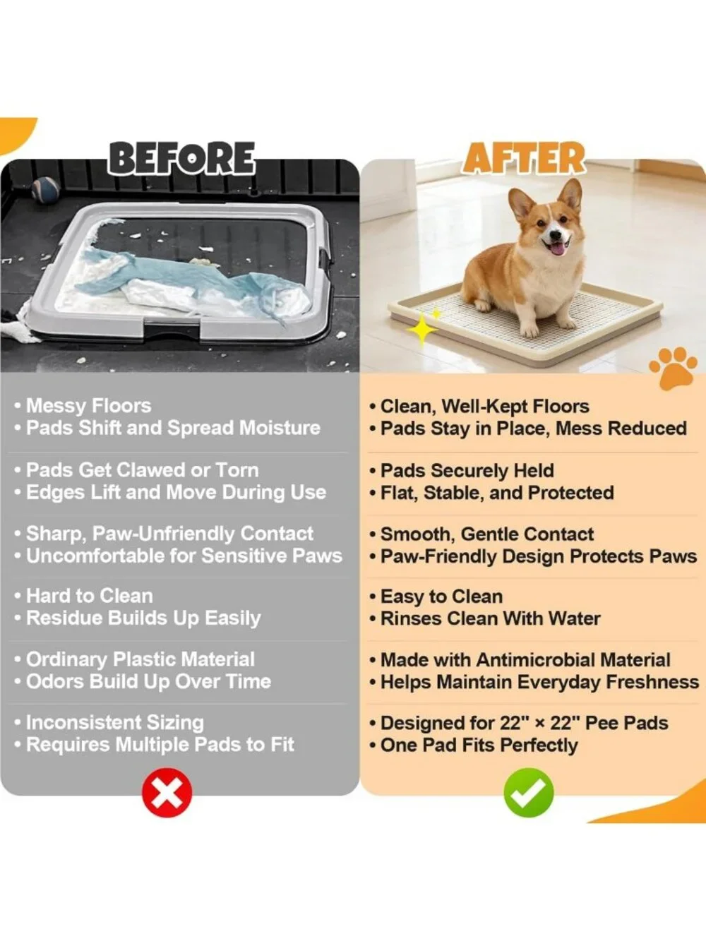 Indoor Dog Potty Tray for Puppies - 22x22 In, Easy-Clean, Leak-Resistant